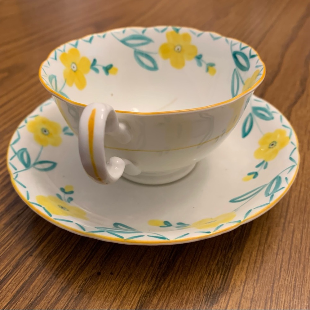 English Genuine Bone China Charming Yellow Floral Teacup and Saucer Set